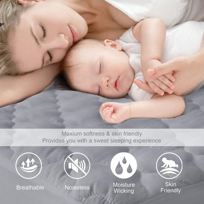 Waterproof Mattress Protector Quilted Twin & Full Size, Breathable & Noiseless Mattress Pad Cover, Fitted with Deep Pocket, Grey - Biloban Online Store
