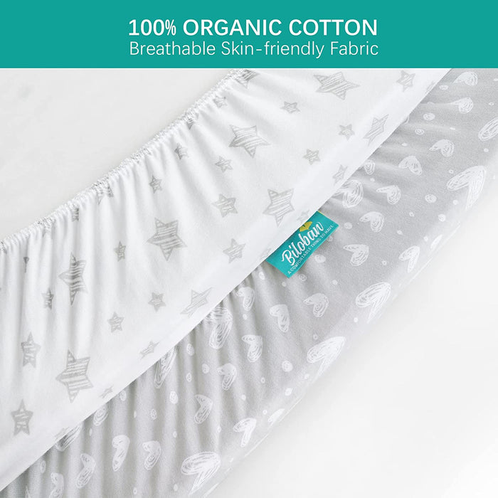 Waterproof Pack n Play Sheet | Mini Crib Sheet - 2 Pack, 100% Organic Cotton, Fits Graco Pack and Play, Grey & White - Biloban Online Store