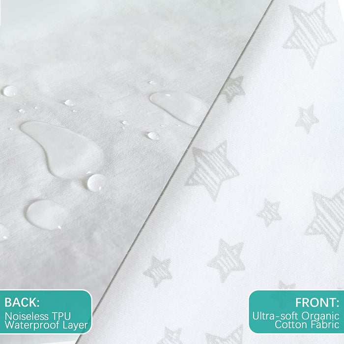 Waterproof Pack n Play Sheet | Mini Crib Sheet - 2 Pack, 100% Organic Cotton, Fits Graco Pack and Play, Grey & White - Biloban Online Store