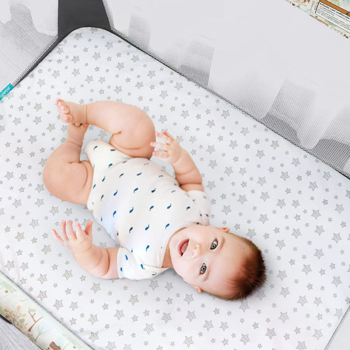 Waterproof Pack n Play Sheet | Mini Crib Sheet - 2 Pack, 100% Organic Cotton, Fits Graco Pack and Play, Grey & White - Biloban Online Store