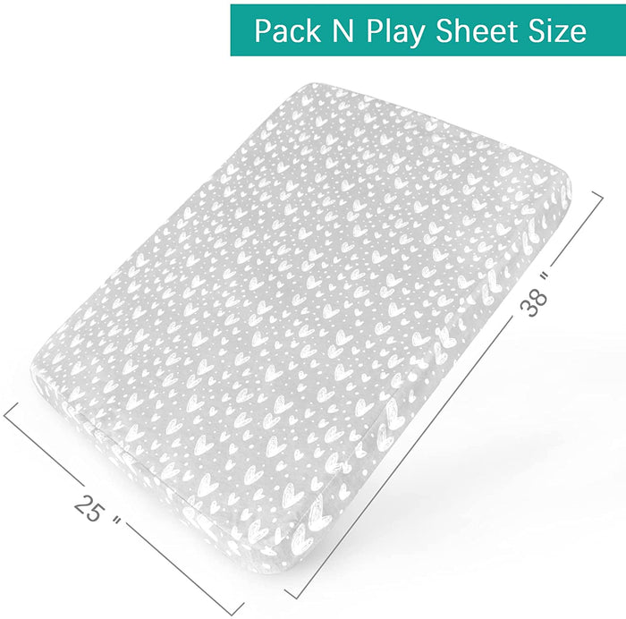 Waterproof Pack n Play Sheet | Mini Crib Sheet - 2 Pack, 100% Organic Cotton, Fits Graco Pack and Play, Grey & White - Biloban Online Store
