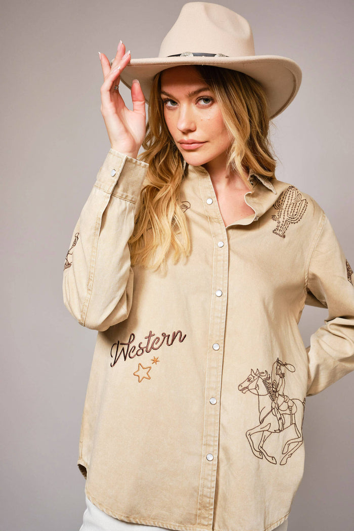 Western Embroidered Snap Button Shirt