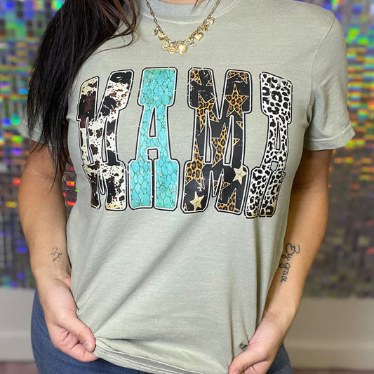 Western Mama Cow And Leopard Graphic Tee