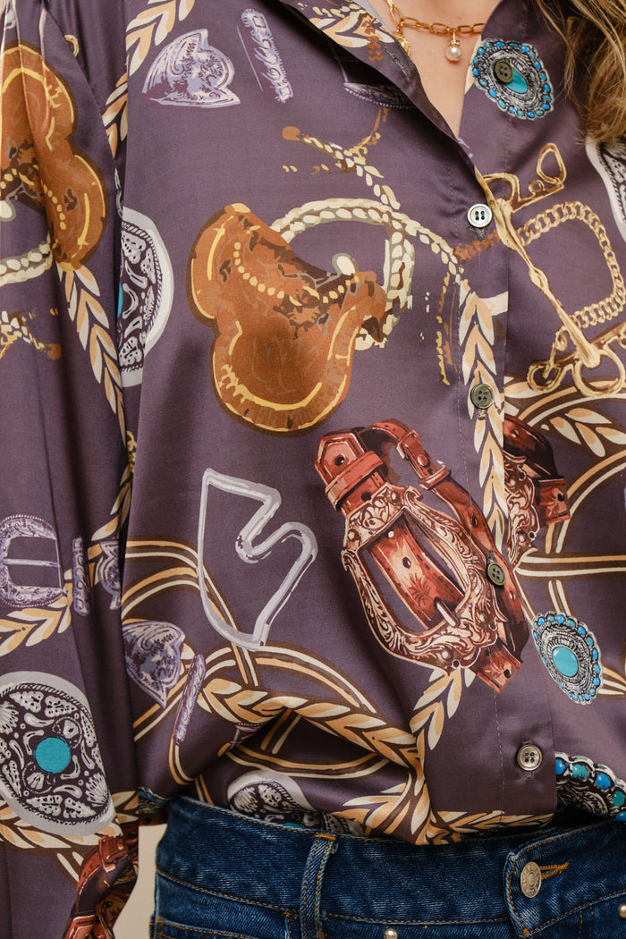 Western Motif Printed Button Down Shirt