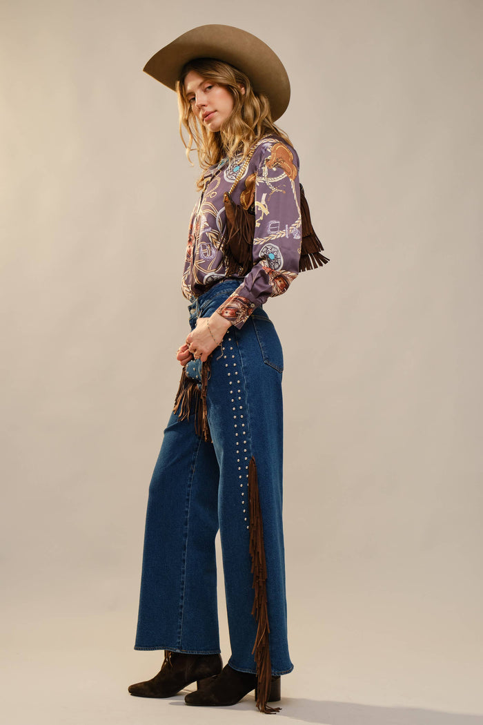 Western Motif Printed Button Down Shirt