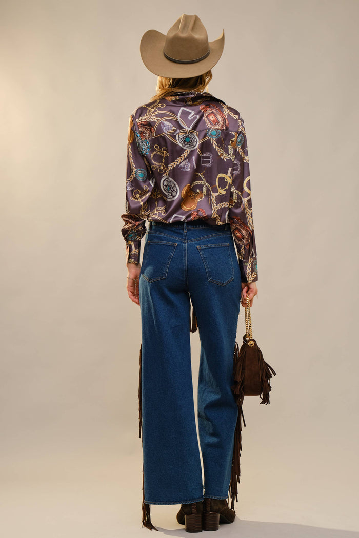 Western Motif Printed Button Down Shirt