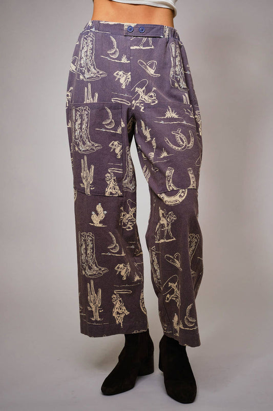 Western Motif Wide Leg Pants