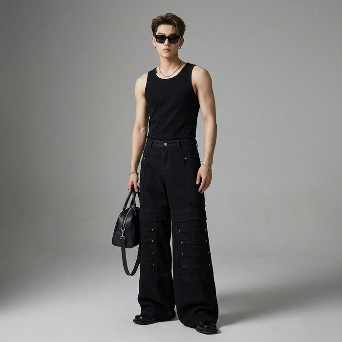 Pantalon en denim large noir pour homme - Streetwear K-fashion - Taille M