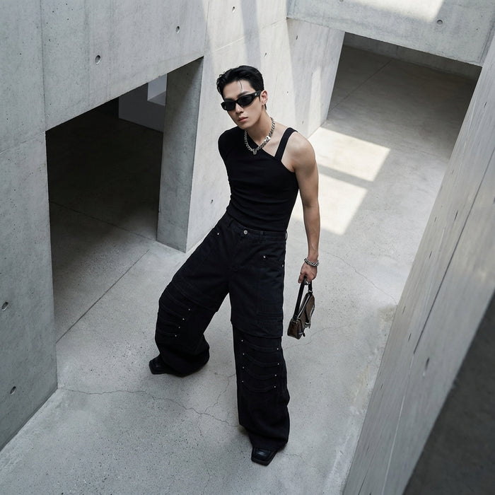 Pantalon en denim large noir pour homme - Streetwear K-fashion