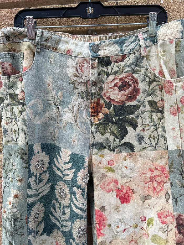 Wide Leg Floral Pearl Pants
