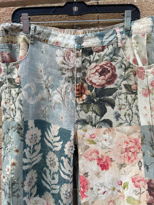 Wide Leg Floral Pearl Pants