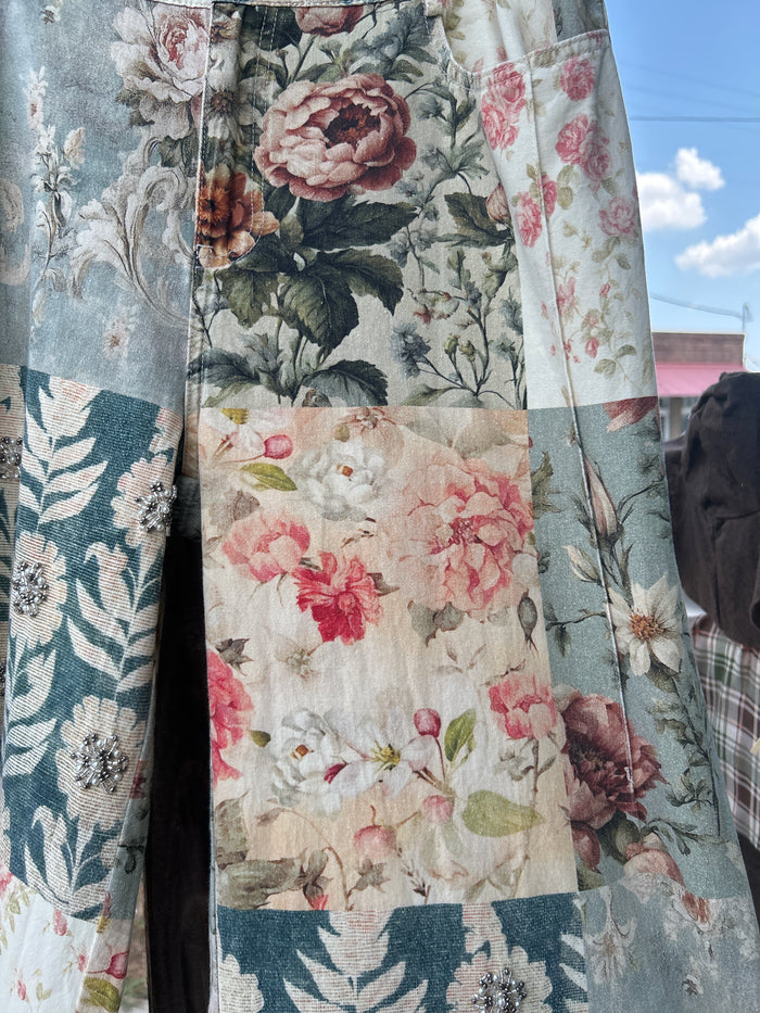 Wide Leg Floral Pearl Pants