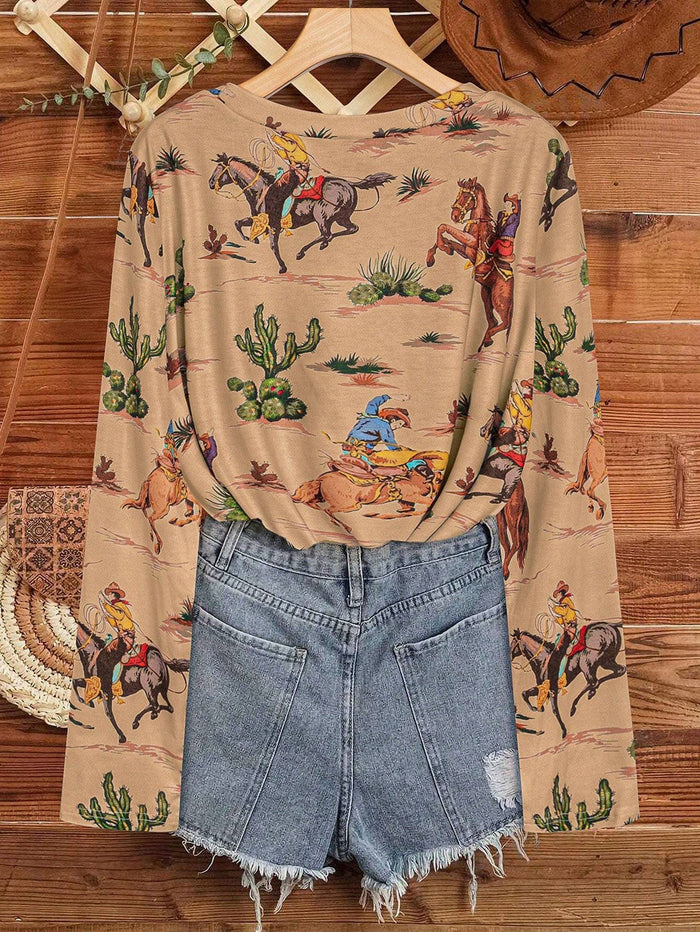 Wild Western Cowboy Rodeo print t-shirt long sleeve
