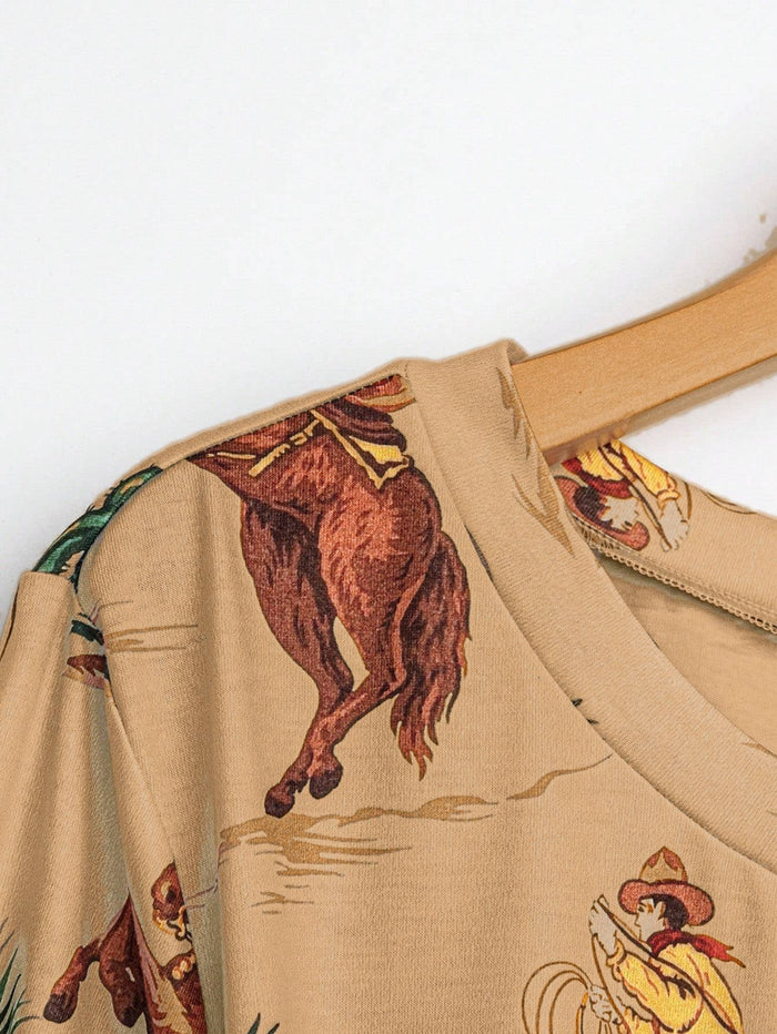 Wild Western Cowboy Rodeo print t-shirt long sleeve