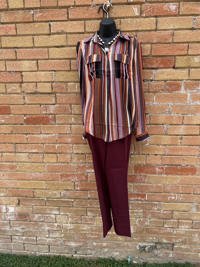 Wine Pull-on Ankle Length Pants