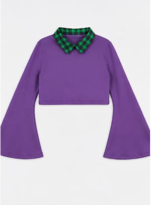 Women Color Block Bell Sleeve Top – Casual Chic Wide Sleeve Blouse