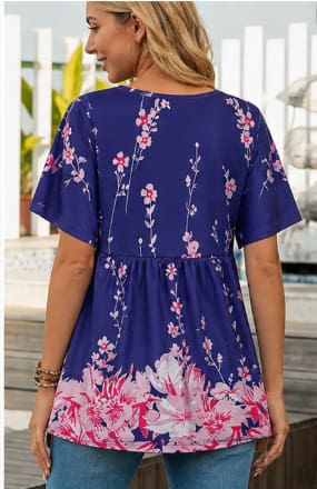 Women Floral Casual Blouse – Loose Fit Short Sleeve Summer Top