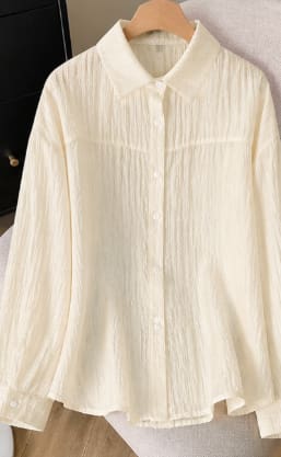 Women Lace Back Tie Blouse – Long Sleeve Textured Shirt – Elegant Casual Top