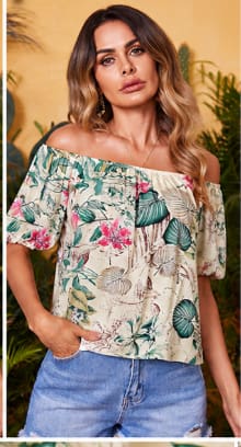 Women Off Shoulder Floral Blouse – Casual Summer Printed Top