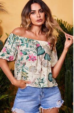 Women Off Shoulder Floral Blouse – Casual Summer Printed Top
