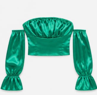 Women Satin Off Shoulder Blouse – Elegant Puff Sleeve Crop Top