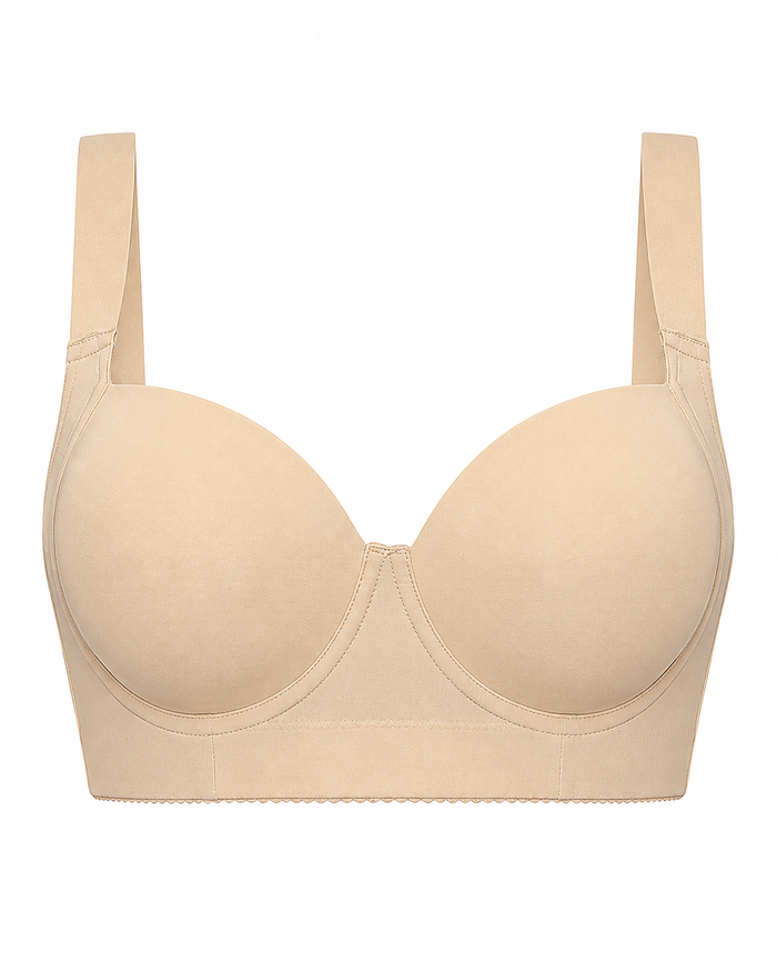 Women’s Beige Full Coverage Bra, Wide Strap Supportive Underwear with Smooth Padded Cups