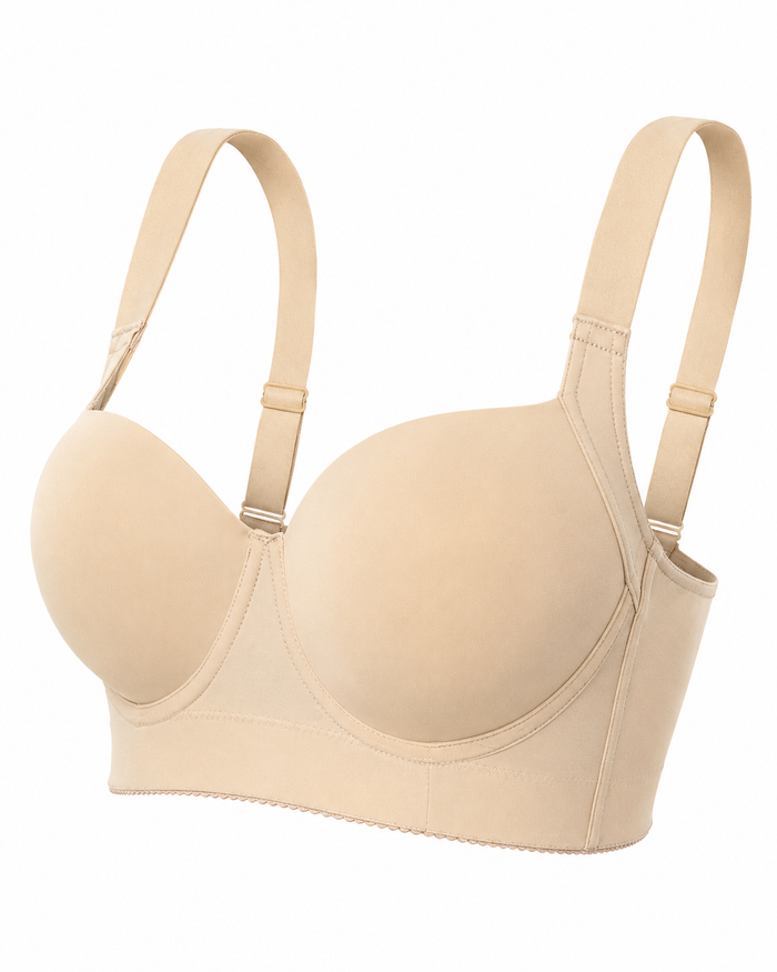 Women’s Beige Full Coverage Bra, Wide Strap Supportive Underwear with Smooth Padded Cups