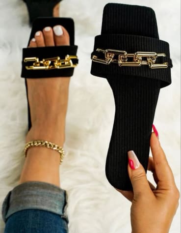 Women’s Black Chain Slide Sandals – Size 41 – SHEIN Fast Delivery in 5 Days