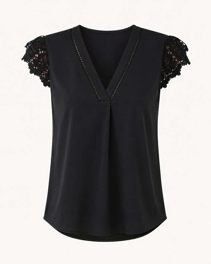 Women’s Black Lace Sleeve V-Neck Blouse – SHEIN Fast Delivery in 5 Days