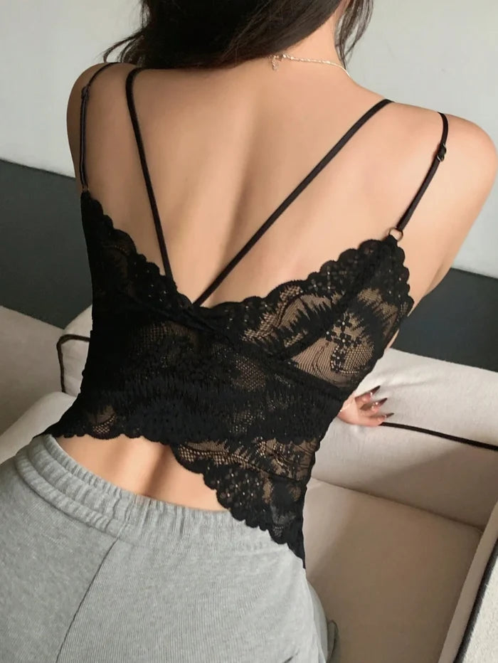 Women’s Black Ribbed V-Neck Double Strap Fitted Cami Top