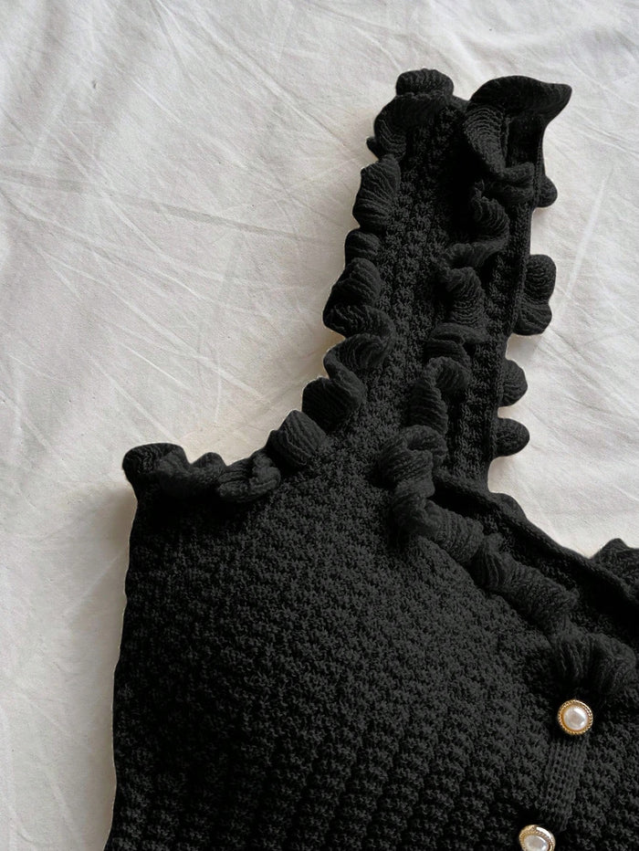 Women’s Black Ruffle Knit Crop Tank Top