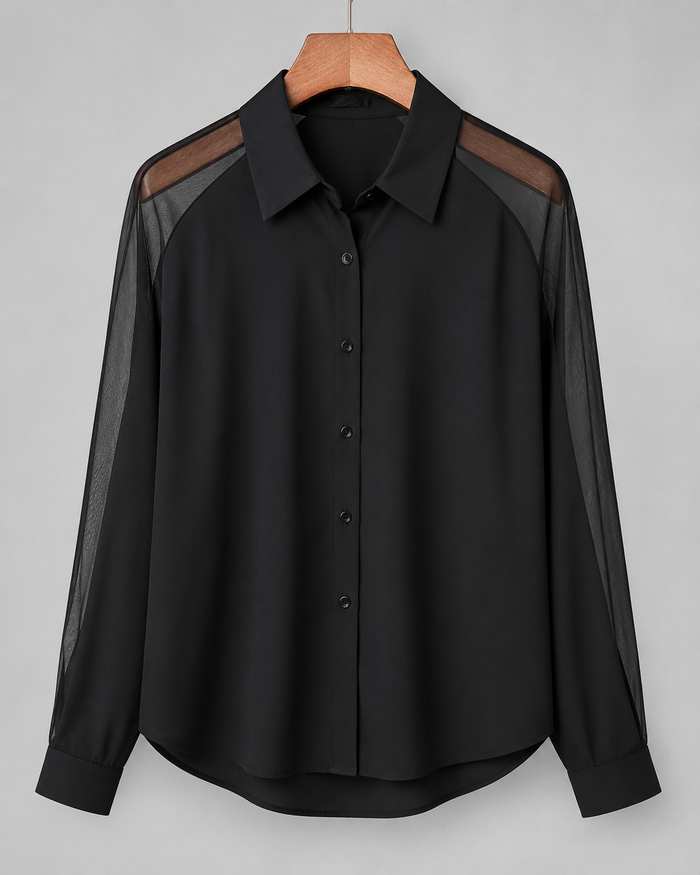 Women’s Black Sheer Sleeve Button Blouse – SHEIN Fast Delivery in 5 Days