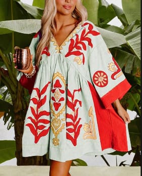 Women’s Embroidered Oversized Mini Kaftan Dress – SHEIN Fast Delivery in 5 Days