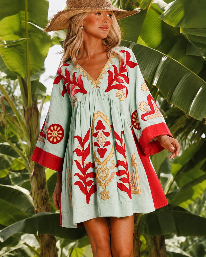 Women’s Embroidered Oversized Mini Kaftan Dress – SHEIN Fast Delivery in 5 Days