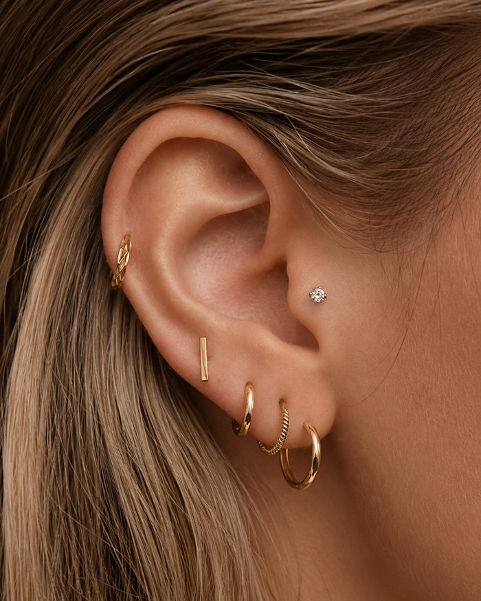 Women’s Gold Ear Cuff and Hoop Earring Set – Minimal Multi Piercing Look