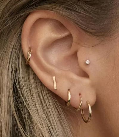 Women’s Gold Ear Cuff and Hoop Earring Set – Minimal Multi Piercing Look