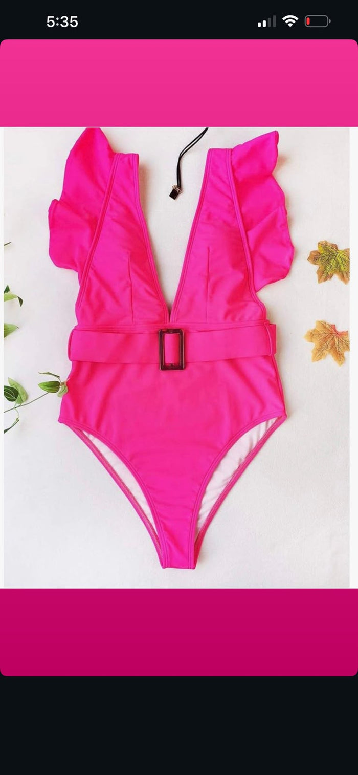 Women’s Hot Pink Ruffle One-Piece Swimsuit – SHEIN Fast Delivery in 5 Days