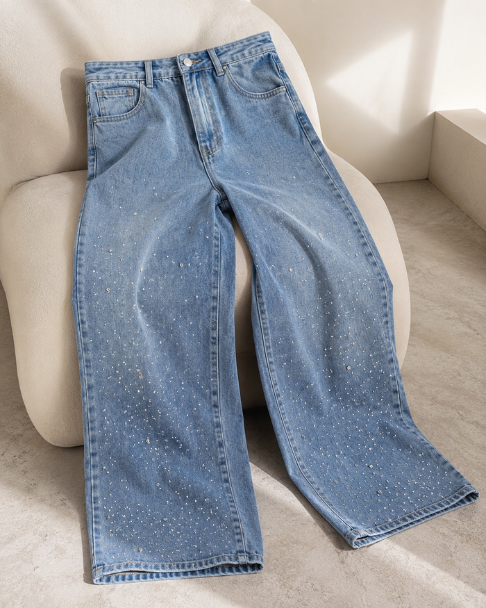 Women’s Light Wash Rhinestone Wide Leg Jeans – SHEIN Fast Delivery in 5 Days