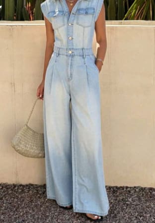 Women’s Light Wash Sleeveless Denim Jumpsuit