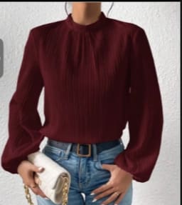 Women’s Pleated High Neck Blouse – Long Sleeve Elegant Top with Balloon Sleeves