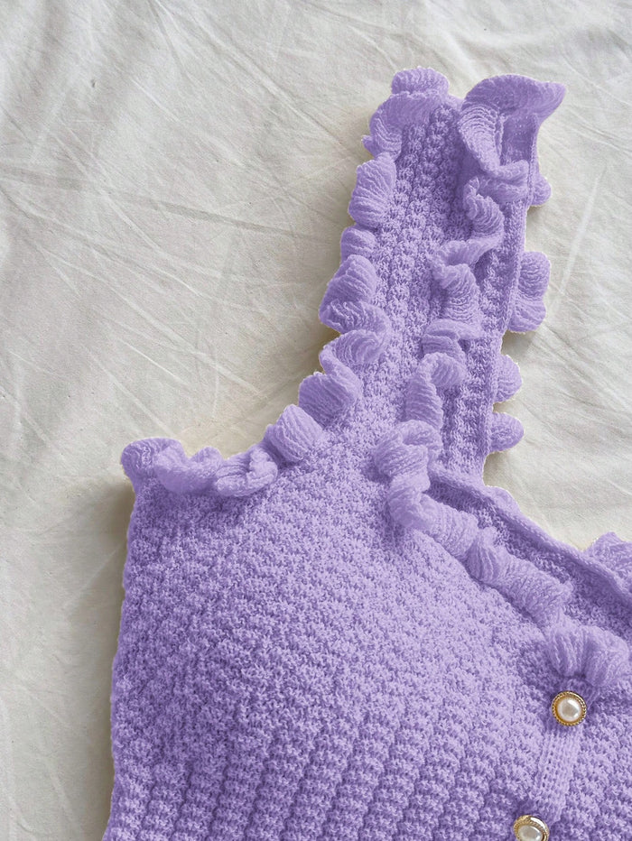 Women’s Purple Ruffle Knit Crop Tank Top