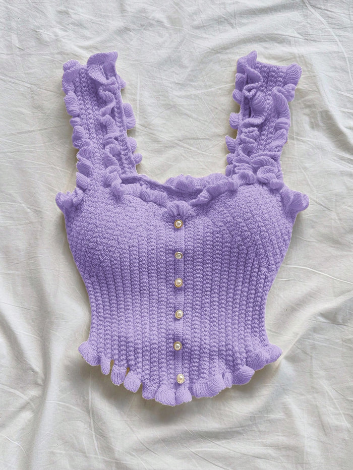 Women’s Purple Ruffle Knit Crop Tank Top