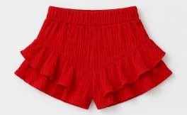 Women’s Red Ruffle Hem Shorts – Smocked High Waist Single Piece Summer Shorts, Fast Delivery in 5 Days