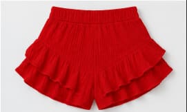 Women’s Red Ruffle Hem Shorts – Smocked High Waist Single Piece Summer Shorts, Fast Delivery in 5 Days