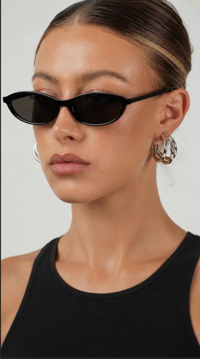 Women’s Slim Cat Eye Sunglasses – Black Frame with Dark Tinted Lenses – Minimal Chic Fashion Eyewear