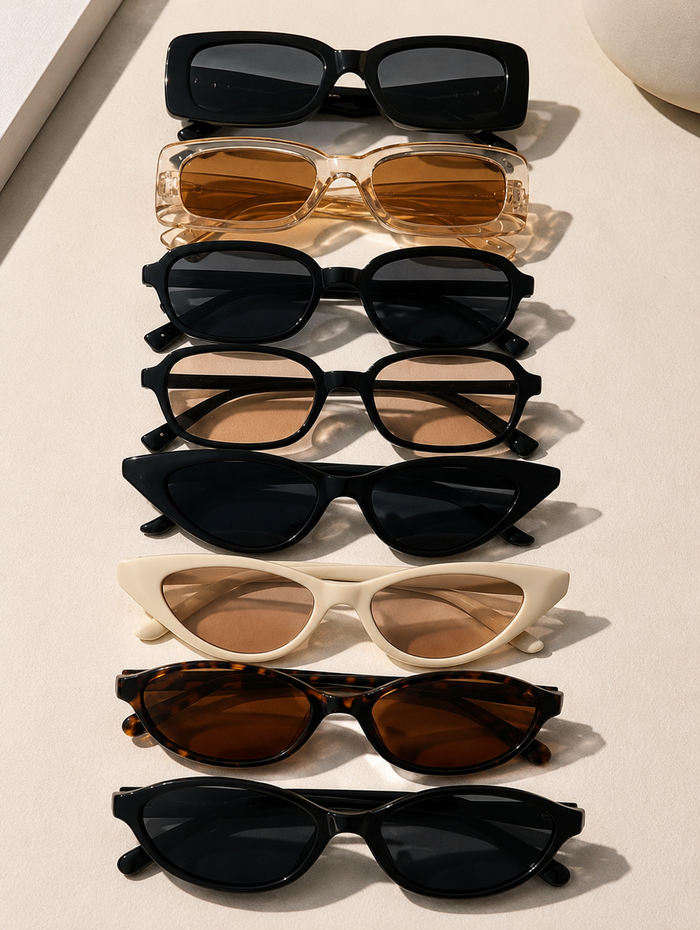 Women’s Sunglasses Collection – Mixed Retro Cat Eye & Rectangle Frames – Trendy Fashion Eyewear Set