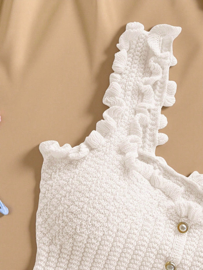 Women’s White Ruffle Knit Crop Tank Top
