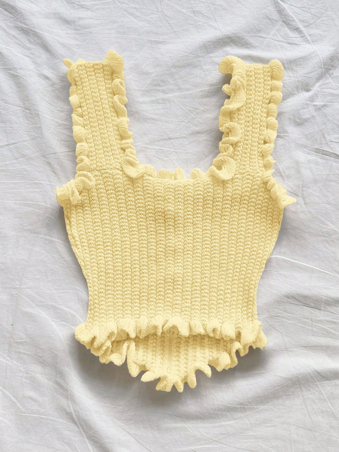 Women’s Yellow Ruffle Knit Crop Tank Top