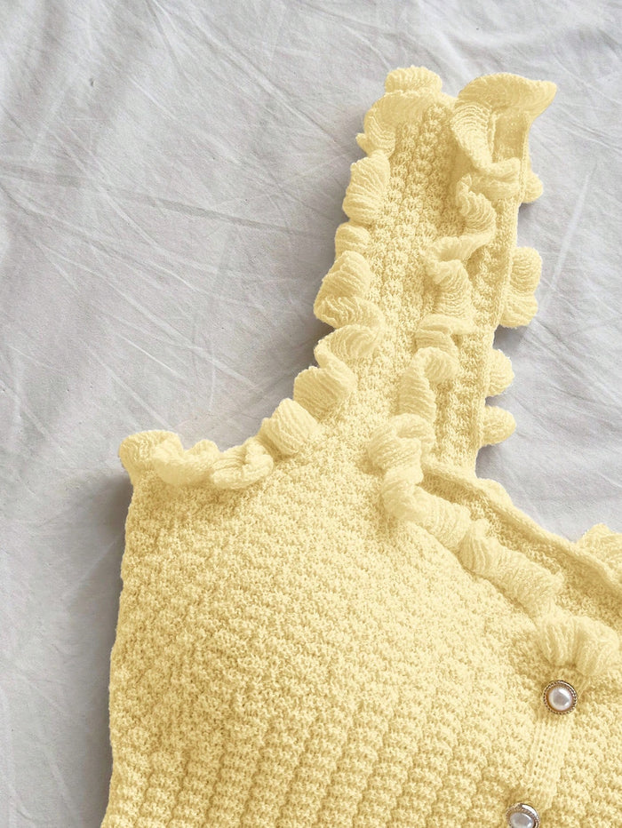 Women’s Yellow Ruffle Knit Crop Tank Top