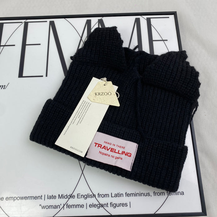 Wool knitted hat with cat and pig ears woolen hat